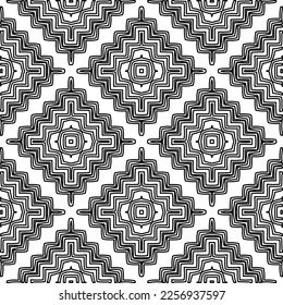 Stylish texture with figures from lines.
Abstract geometric black and white pattern for web page, textures, card, poster, fabric, textile. Monochrome graphic repeating design. 