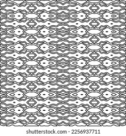 Stylish texture with figures from lines.
Abstract geometric black and white pattern for web page, textures, card, poster, fabric, textile. Monochrome graphic repeating design. 