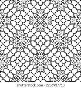 Stylish texture with figures from lines.
Abstract geometric black and white pattern for web page, textures, card, poster, fabric, textile. Monochrome graphic repeating design. 