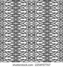 Stylish texture with figures from lines.
Abstract geometric black and white pattern for web page, textures, card, poster, fabric, textile. Monochrome graphic repeating design. 