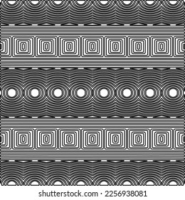 Stylish texture with figures from lines.
Abstract geometric black and white pattern for web page, textures, card, poster, fabric, textile. Monochrome graphic repeating design. 