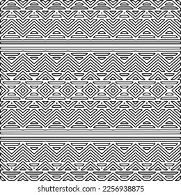 Stylish texture with figures from lines.
Abstract geometric black and white pattern for web page, textures, card, poster, fabric, textile. Monochrome graphic repeating design. 