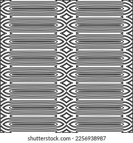 Stylish texture with figures from lines.
Abstract geometric black and white pattern for web page, textures, card, poster, fabric, textile. Monochrome graphic repeating design. 