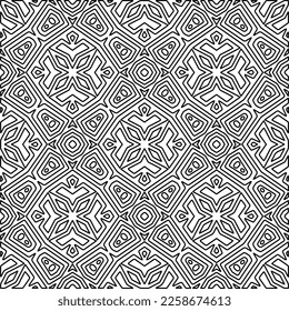 
Stylish texture with figures from lines.
Abstract geometric black and white pattern for web page, textures, card, poster, fabric, textile. Monochrome graphic repeating design. 
