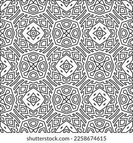 
Stylish texture with figures from lines.
Abstract geometric black and white pattern for web page, textures, card, poster, fabric, textile. Monochrome graphic repeating design. 