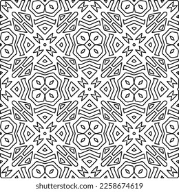 
Stylish texture with figures from lines.
Abstract geometric black and white pattern for web page, textures, card, poster, fabric, textile. Monochrome graphic repeating design. 