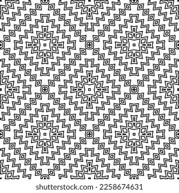 
Stylish texture with figures from lines.
Abstract geometric black and white pattern for web page, textures, card, poster, fabric, textile. Monochrome graphic repeating design. 