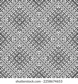 Stylish texture with figures from lines.
Abstract geometric black and white pattern for web page, textures, card, poster, fabric, textile. Monochrome graphic repeating design. 