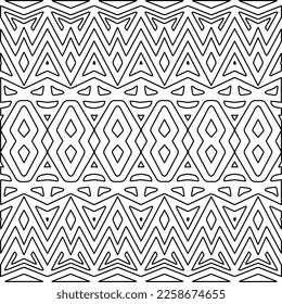 Stylish texture with figures from lines.
Abstract geometric black and white pattern for web page, textures, card, poster, fabric, textile. Monochrome graphic repeating design. 
