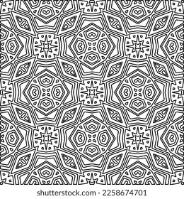 Stylish texture with figures from lines.
Abstract geometric black and white pattern for web page, textures, card, poster, fabric, textile. Monochrome graphic repeating design. 