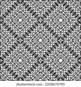 
Stylish texture with figures from lines.
Abstract geometric black and white pattern for web page, textures, card, poster, fabric, textile. Monochrome graphic repeating design. 