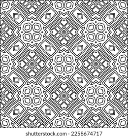 Stylish texture with figures from lines.
Abstract geometric black and white pattern for web page, textures, card, poster, fabric, textile. Monochrome graphic repeating design. 