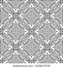 Stylish texture with figures from lines.
Abstract geometric black and white pattern for web page, textures, card, poster, fabric, textile. Monochrome graphic repeating design. 