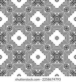 Stylish texture with figures from lines.
Abstract geometric black and white pattern for web page, textures, card, poster, fabric, textile. Monochrome graphic repeating design. 