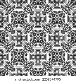 Stylish texture with figures from lines.
Abstract geometric black and white pattern for web page, textures, card, poster, fabric, textile. Monochrome graphic repeating design. 
