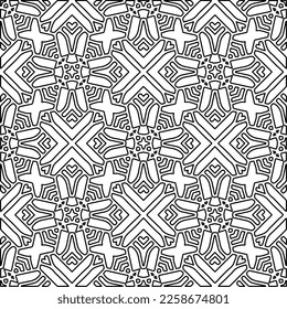 Stylish texture with figures from lines.
Abstract geometric black and white pattern for web page, textures, card, poster, fabric, textile. Monochrome graphic repeating design. 