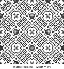 Stylish texture with figures from lines.
Abstract geometric black and white pattern for web page, textures, card, poster, fabric, textile. Monochrome graphic repeating design. 