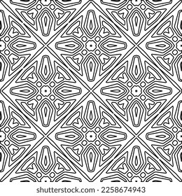 Stylish texture with figures from lines.
Abstract geometric black and white pattern for web page, textures, card, poster, fabric, textile. Monochrome graphic repeating design. 