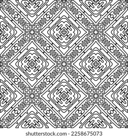 Stilvolle Textur mit Figuren aus Linien.
Abstraktes geometrisches Schwarz-Weiß-Muster für Webseiten, Texturen, Karten, Plakate, Gewebe, Textilien. Monochrome grafische Wiederholungsdesign. 
