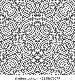 Stylish texture with figures from lines.
Abstract geometric black and white pattern for web page, textures, card, poster, fabric, textile. Monochrome graphic repeating design. 