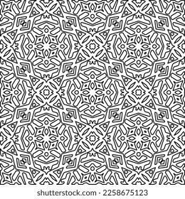 Stylish texture with figures from lines.
Abstract geometric black and white pattern for web page, textures, card, poster, fabric, textile. Monochrome graphic repeating design. 