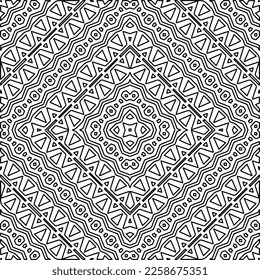Stylish texture with figures from lines.
Abstract geometric black and white pattern for web page, textures, card, poster, fabric, textile. Monochrome graphic repeating design. 