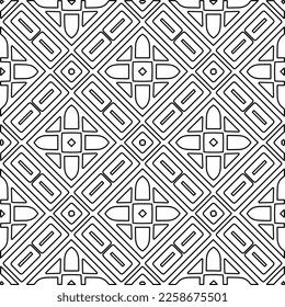 Stylish texture with figures from lines.
Abstract geometric black and white pattern for web page, textures, card, poster, fabric, textile. Monochrome graphic repeating design. 