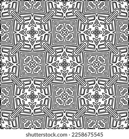 Stylish texture with figures from lines.
Abstract geometric black and white pattern for web page, textures, card, poster, fabric, textile. Monochrome graphic repeating design. 
