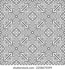 Stylish texture with figures from lines.
Abstract geometric black and white pattern for web page, textures, card, poster, fabric, textile. Monochrome graphic repeating design. 