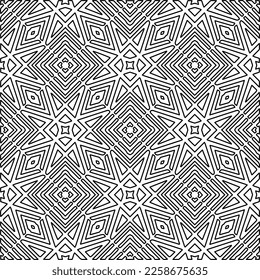 
Stylish texture with figures from lines.
Abstract geometric black and white pattern for web page, textures, card, poster, fabric, textile. Monochrome graphic repeating design. 