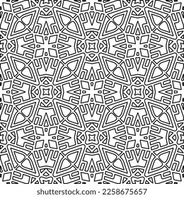 Stylish texture with figures from lines.
Abstract geometric black and white pattern for web page, textures, card, poster, fabric, textile. Monochrome graphic repeating design. 