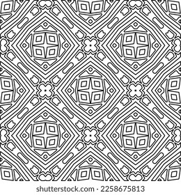 Stylish texture with figures from lines.
Abstract geometric black and white pattern for web page, textures, card, poster, fabric, textile. Monochrome graphic repeating design. 