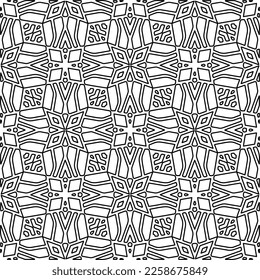 Stylish texture with figures from lines.
Abstract geometric black and white pattern for web page, textures, card, poster, fabric, textile. Monochrome graphic repeating design. 