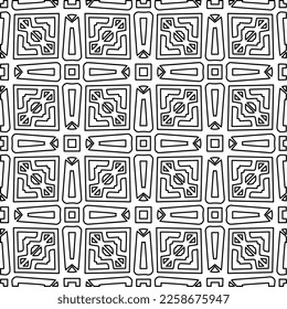 
Stilvolle Textur mit Figuren aus Linien.
Abstraktes geometrisches Schwarz-Weiß-Muster für Webseiten, Texturen, Karten, Plakate, Gewebe, Textilien. Monochrome grafische Wiederholungsdesign. 