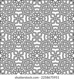 Stylish texture with figures from lines.
Abstract geometric black and white pattern for web page, textures, card, poster, fabric, textile. Monochrome graphic repeating design. 