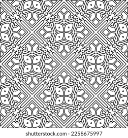 Stylish texture with figures from lines.
Abstract geometric black and white pattern for web page, textures, card, poster, fabric, textile. Monochrome graphic repeating design. 