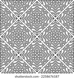 Stylish texture with figures from lines.
Abstract geometric black and white pattern for web page, textures, card, poster, fabric, textile. Monochrome graphic repeating design. 