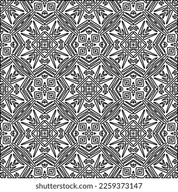 Stylish texture with figures from lines.
Abstract geometric black and white pattern for web page, textures, card, poster, fabric, textile. Monochrome graphic repeating design. 