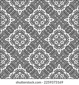 Stylish texture with figures from lines.
Abstract geometric black and white pattern for web page, textures, card, poster, fabric, textile. Monochrome graphic repeating design. 