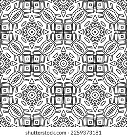 Stilvolle Textur mit Figuren aus Linien.
Abstraktes geometrisches Schwarz-Weiß-Muster für Webseiten, Texturen, Karten, Plakate, Gewebe, Textilien. Monochrome grafische Wiederholungsdesign. 