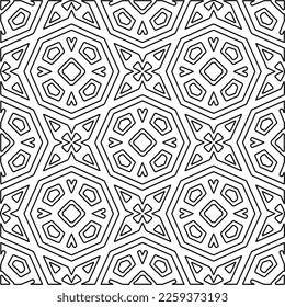 Stylish texture with figures from lines.
Abstract geometric black and white pattern for web page, textures, card, poster, fabric, textile. Monochrome graphic repeating design. 