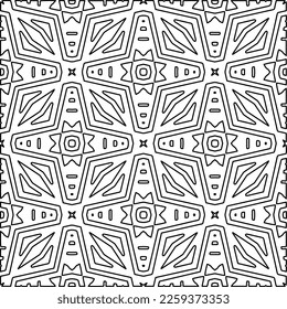 Stylish texture with figures from lines.
Abstract geometric black and white pattern for web page, textures, card, poster, fabric, textile. Monochrome graphic repeating design. 