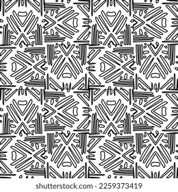 Stylish texture with figures from lines.
Abstract geometric black and white pattern for web page, textures, card, poster, fabric, textile. Monochrome graphic repeating design. 