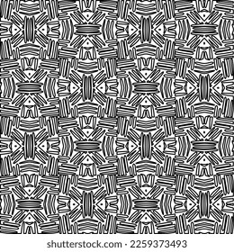 Stylish texture with figures from lines.
Abstract geometric black and white pattern for web page, textures, card, poster, fabric, textile. Monochrome graphic repeating design. 