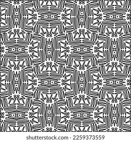 Textura elegante con figuras de líneas.
Resumen de patrones geométricos en blanco y negro para página web, texturas, tarjeta, afiche, tela, textil. Diseño repetitivo gráfico monocromo. 