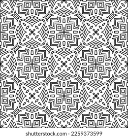 Stylish texture with figures from lines.
Abstract geometric black and white pattern for web page, textures, card, poster, fabric, textile. Monochrome graphic repeating design. 