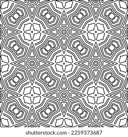 Stylish texture with figures from lines.
Abstract geometric black and white pattern for web page, textures, card, poster, fabric, textile. Monochrome graphic repeating design. 