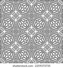 Stylish texture with figures from lines.
Abstract geometric black and white pattern for web page, textures, card, poster, fabric, textile. Monochrome graphic repeating design. 