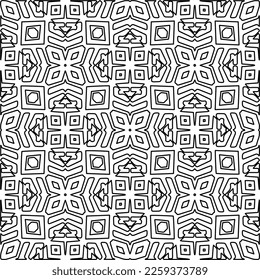 Stylish texture with figures from lines.
Abstract geometric black and white pattern for web page, textures, card, poster, fabric, textile. Monochrome graphic repeating design. 