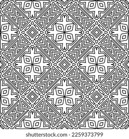 Stilvolle Textur mit Figuren aus Linien.
Abstraktes geometrisches Schwarz-Weiß-Muster für Webseiten, Texturen, Karten, Plakate, Gewebe, Textilien. Monochrome grafische Wiederholungsdesign. 